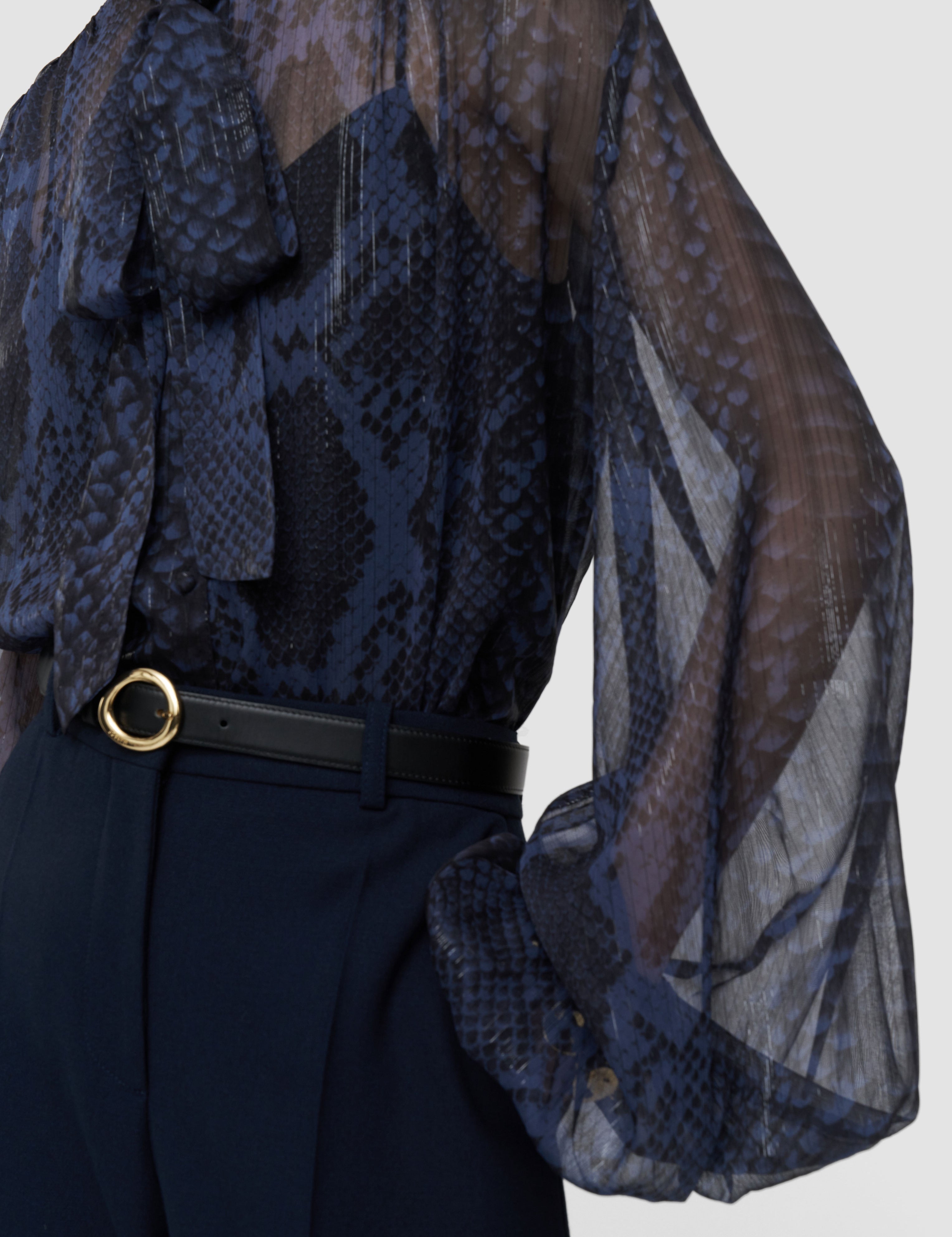 Blue Sally Snake Lurex Chiffon Blouse - Joseph
