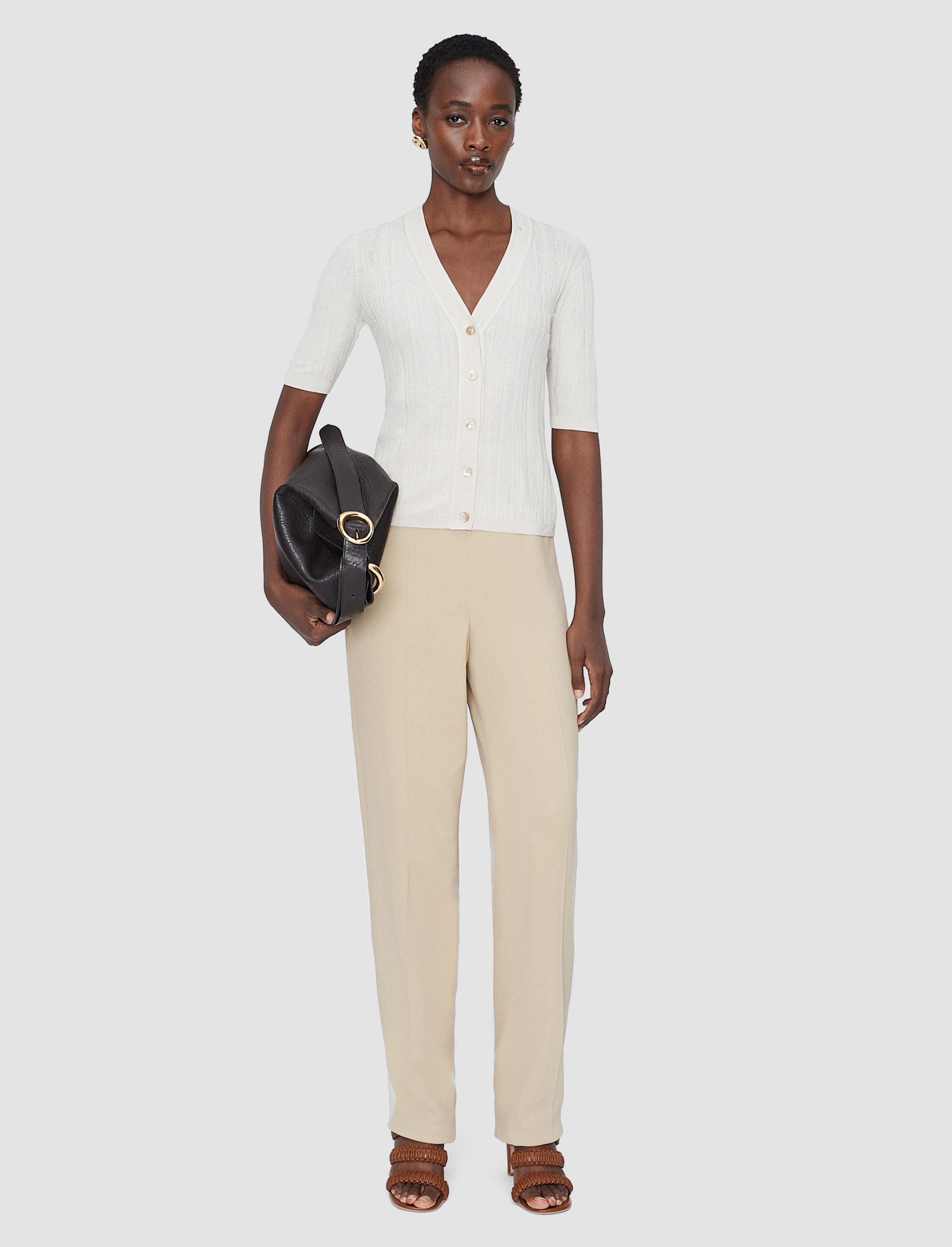 Sens Silk Cotton Rib Short Sleeve Cardigan in White | JOSEPH AT