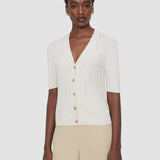White Sens Silk Cotton Rib Short Sleeve Cardigan - Joseph