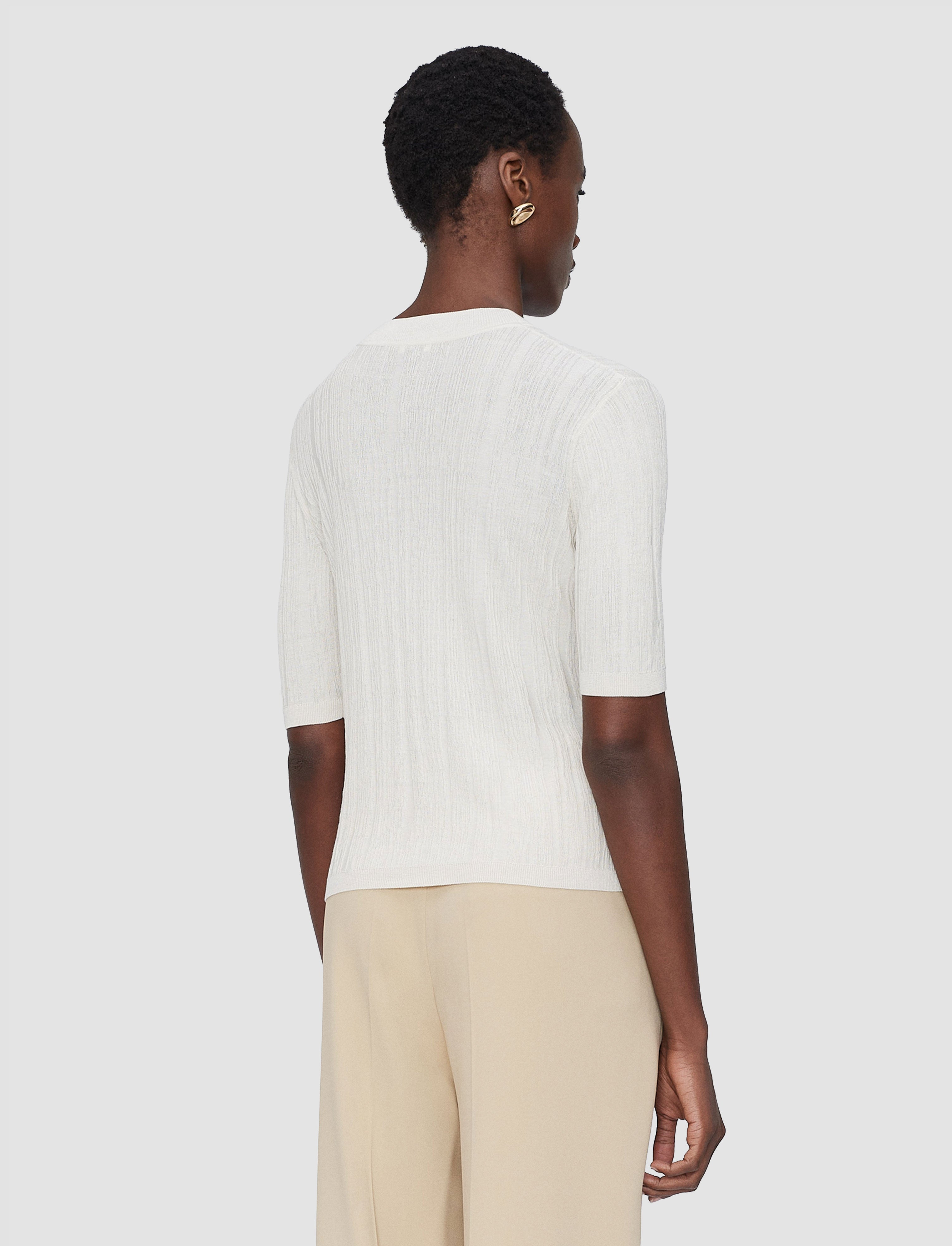 Sens Silk Cotton Rib Short Sleeve Cardigan in White | JOSEPH US