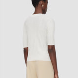 White Sens Silk Cotton Rib Short Sleeve Cardigan - Joseph