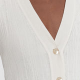 White Sens Silk Cotton Rib Short Sleeve Cardigan - Joseph