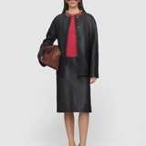 Brown Shroff Pebble Leather Skirt - Joseph