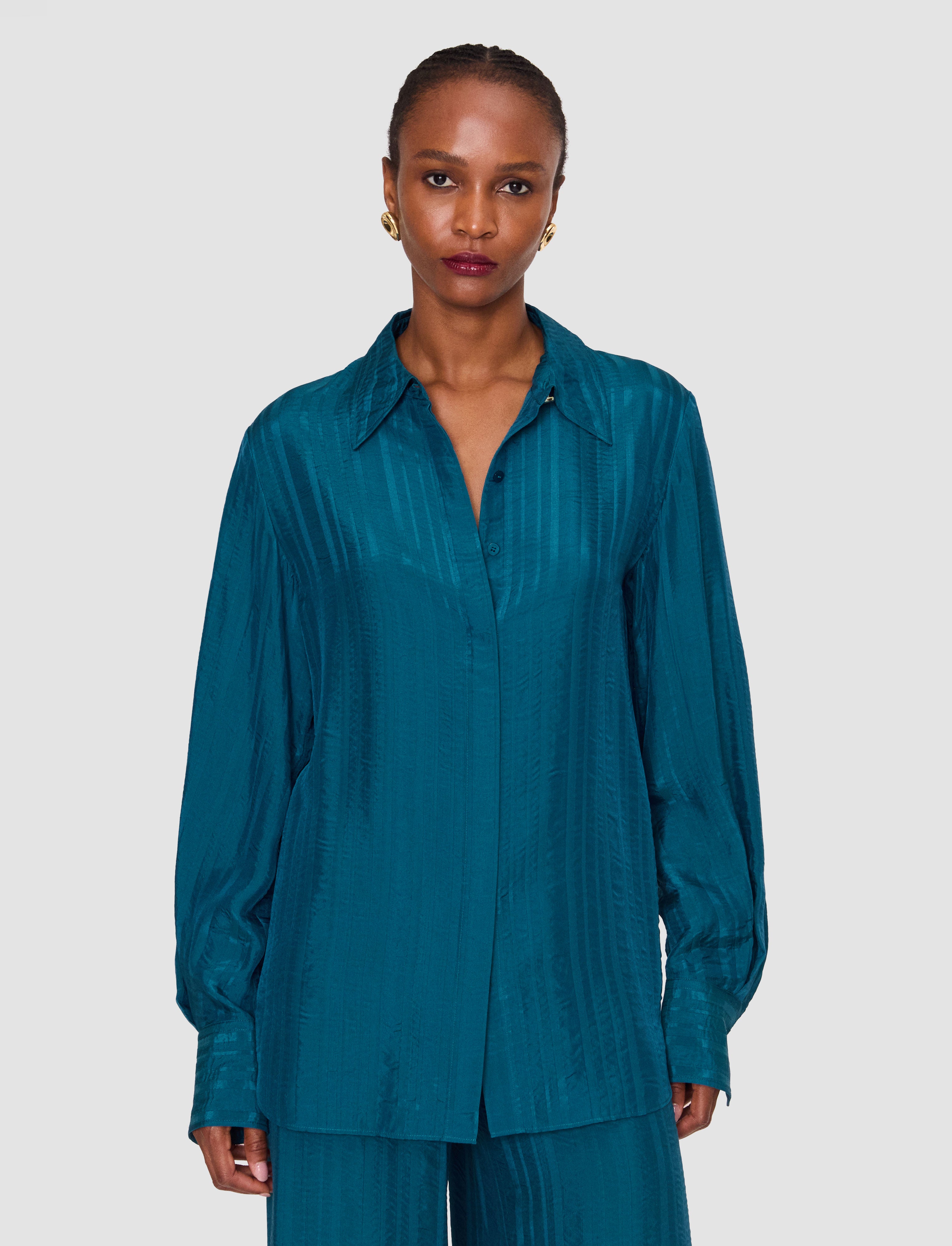 Sina Silk Stripe Blouse in Blue | JOSEPH US