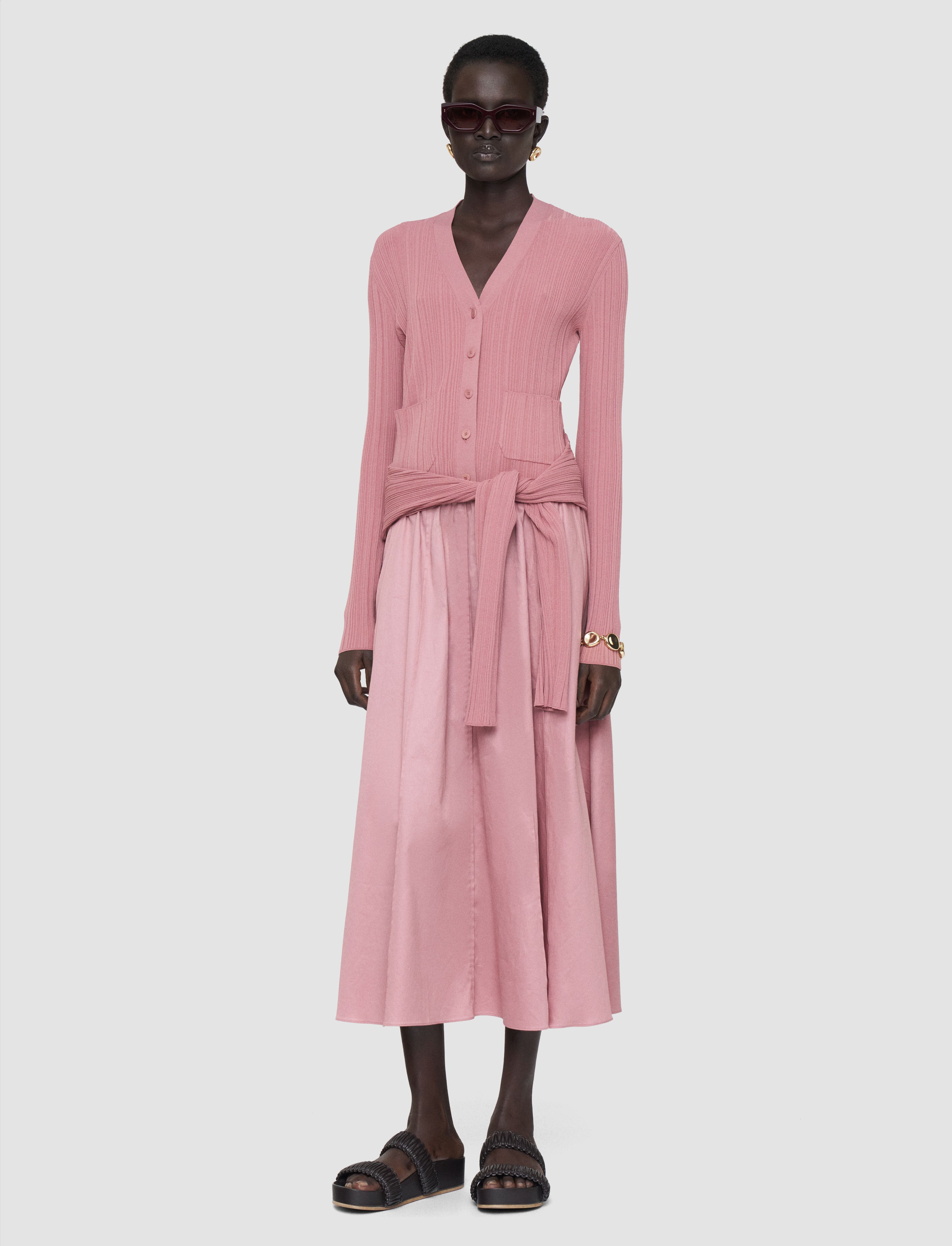 Sinai Plissé Knit Cardigan in Pink | JOSEPH GB