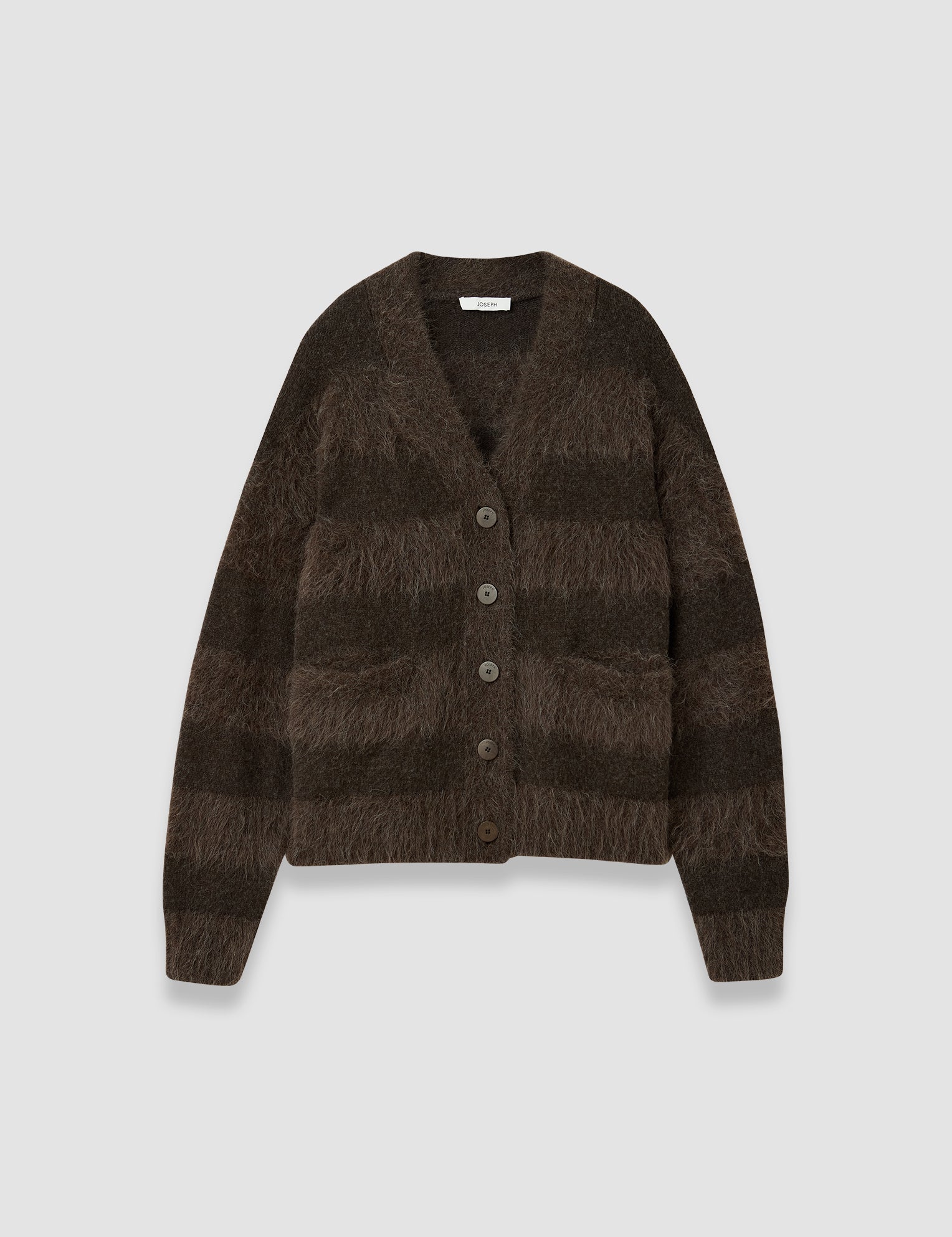 Brown Stra Brushed Alpaca Striped Cardigan - Joseph