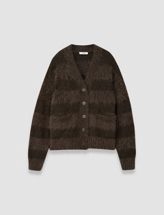 Brown Stra Brushed Alpaca Striped Cardigan - Joseph