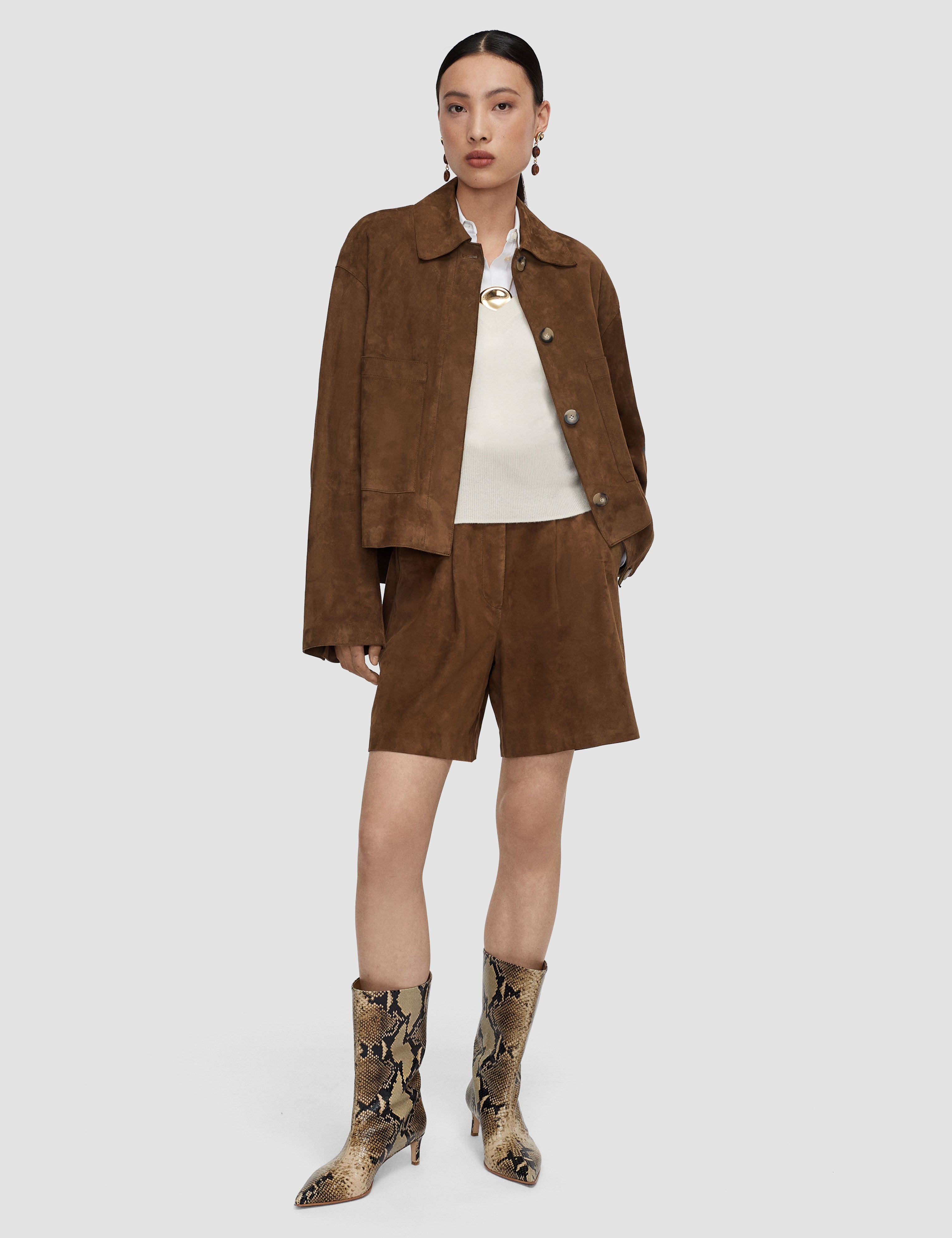 Brown Suze Light Suede Shorts - Joseph