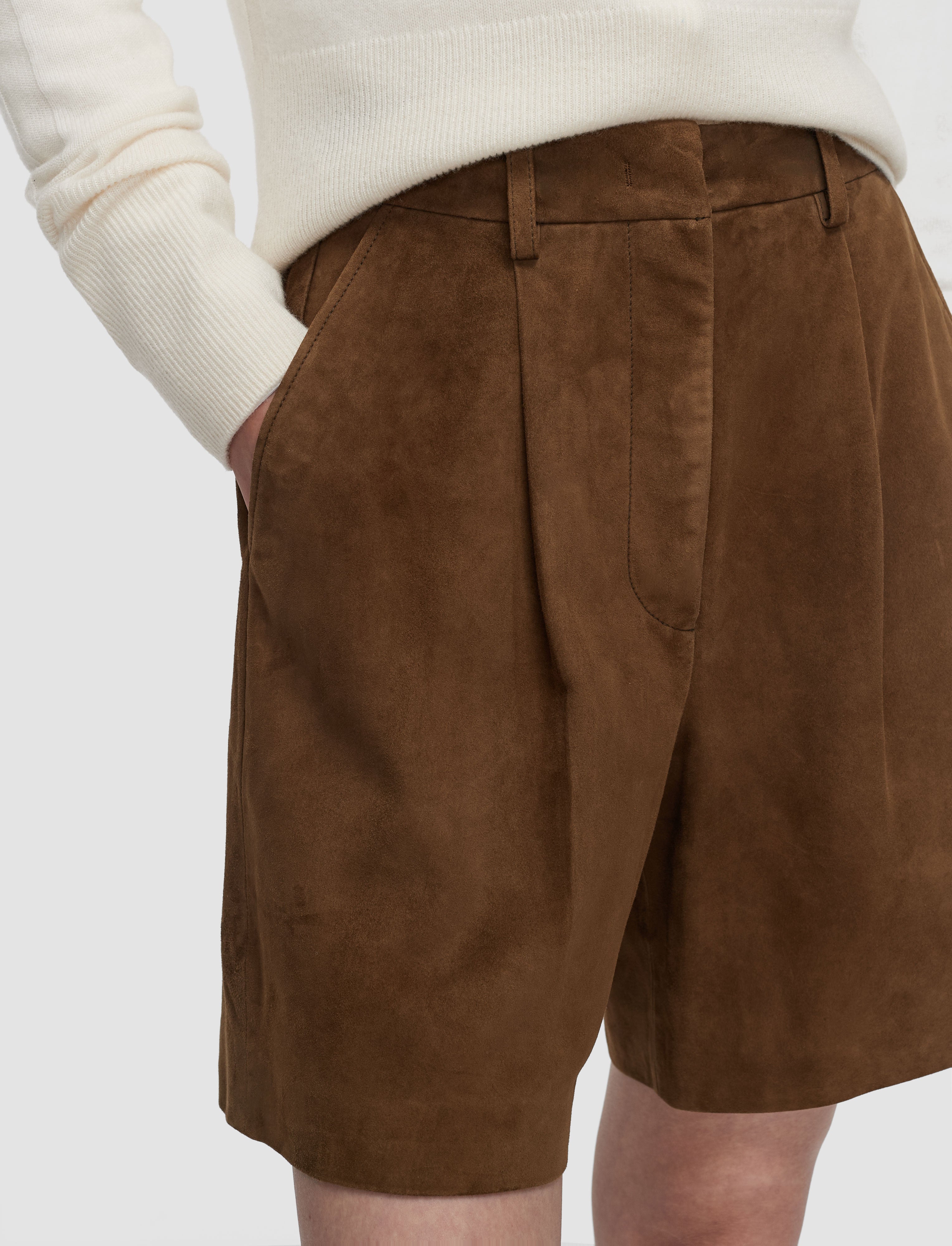brown-suze-light-suede-shorts-JOSEPH