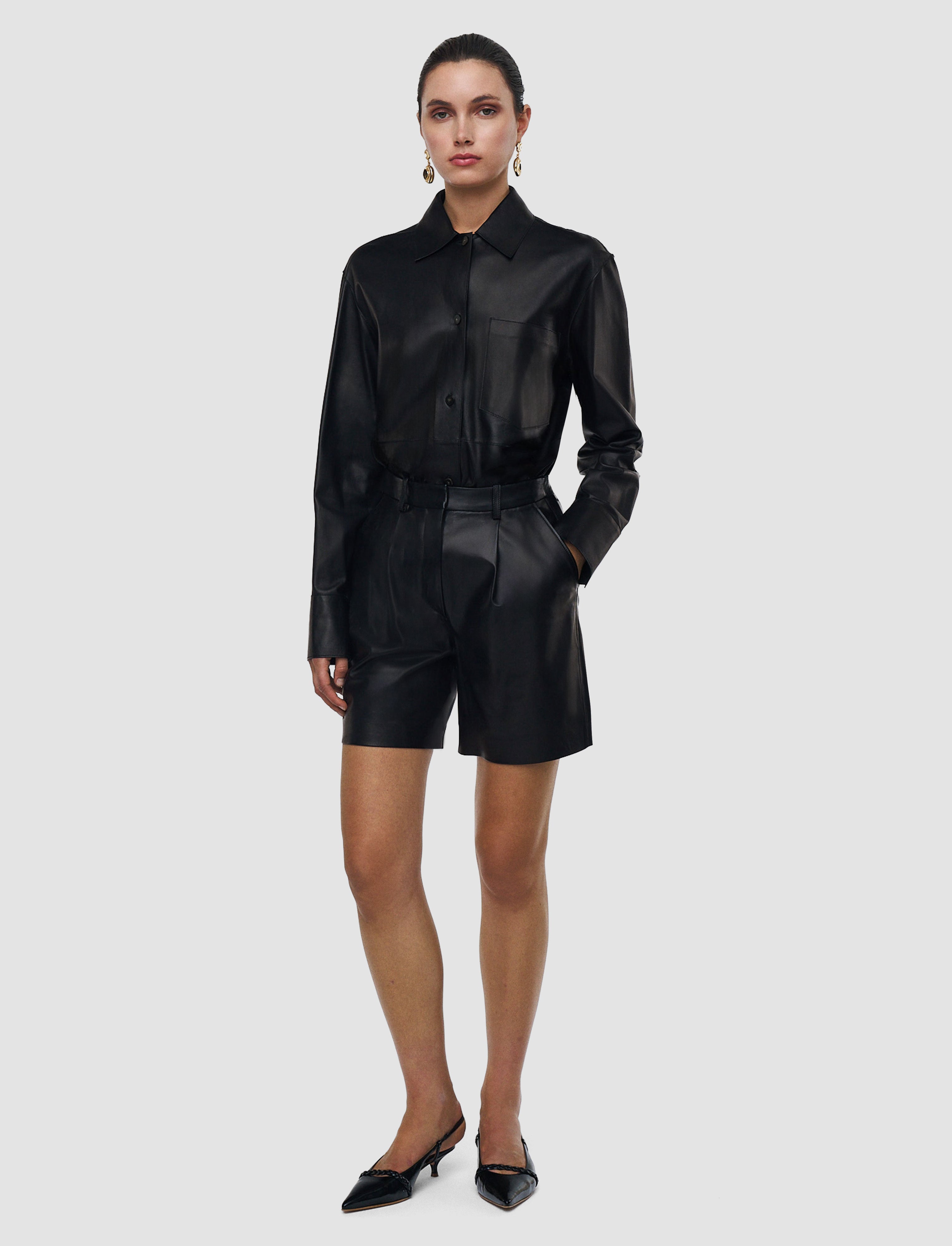Suze Soft Nappa Leather Shorts in Black | JOSEPH AT