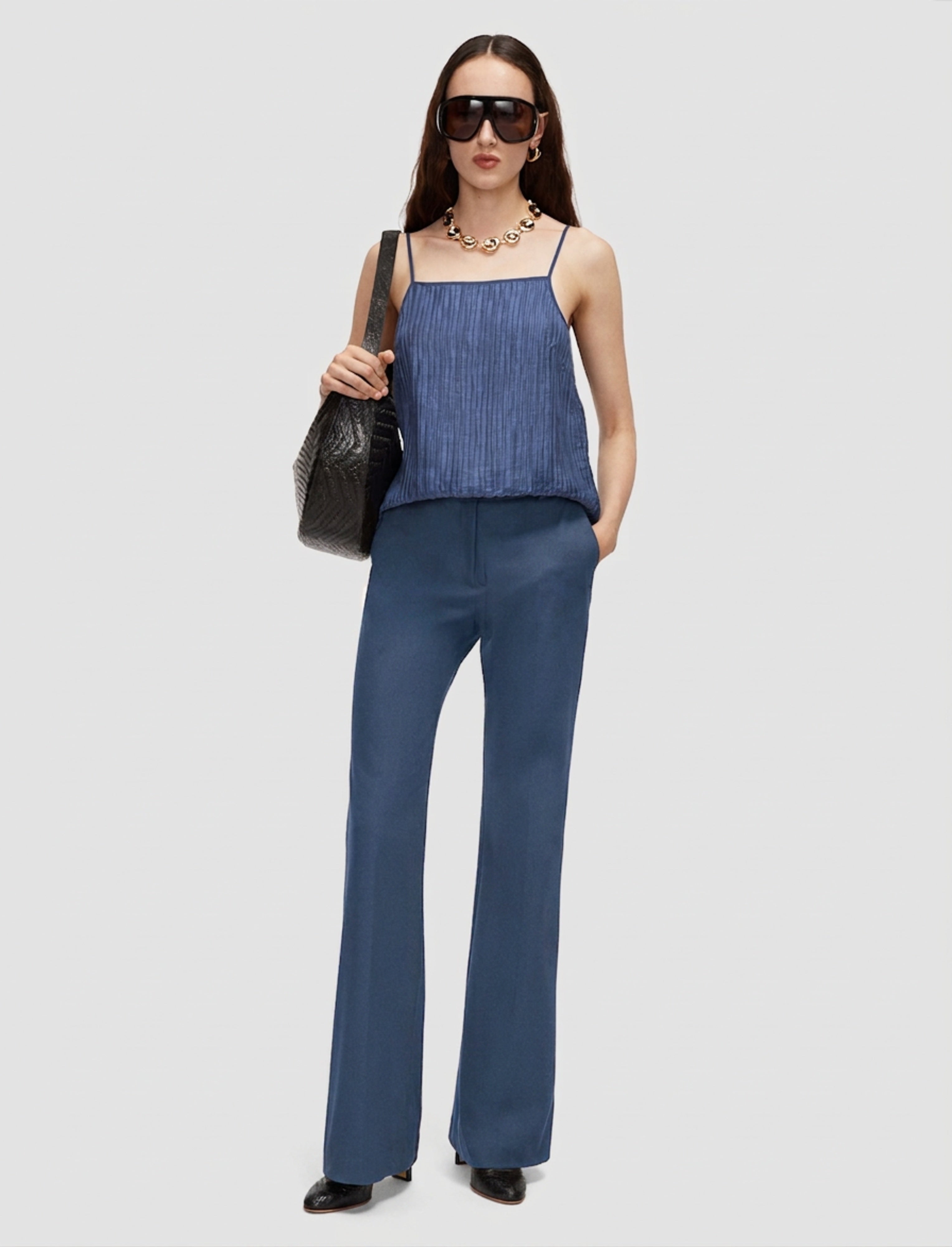 Tafira Gabardine Stretch Trousers in Blue | JOSEPH US