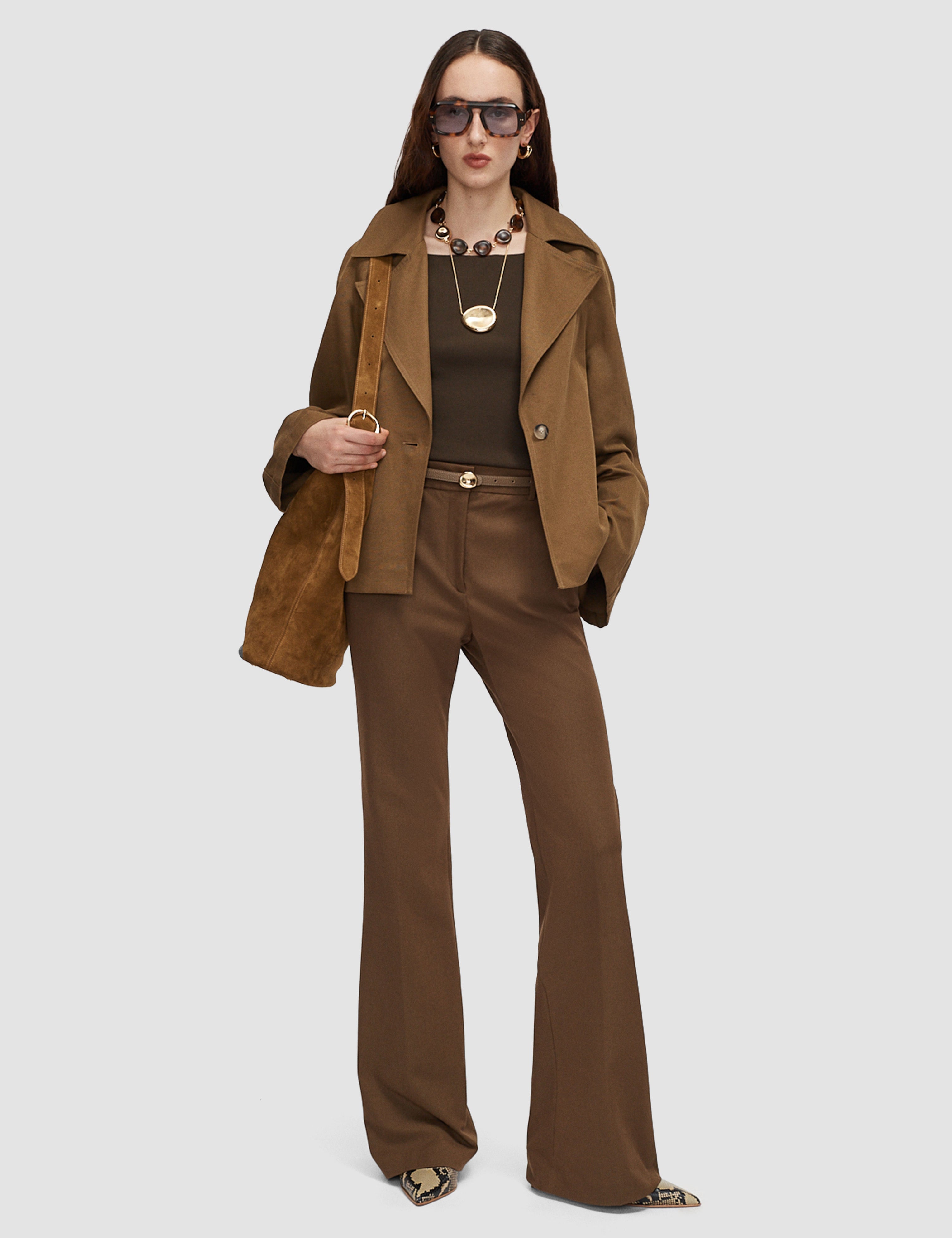 Brown Tafira Gabardine Stretch Trousers - Joseph