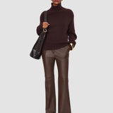 Brown Tafira Leather Stretch Trousers - Joseph