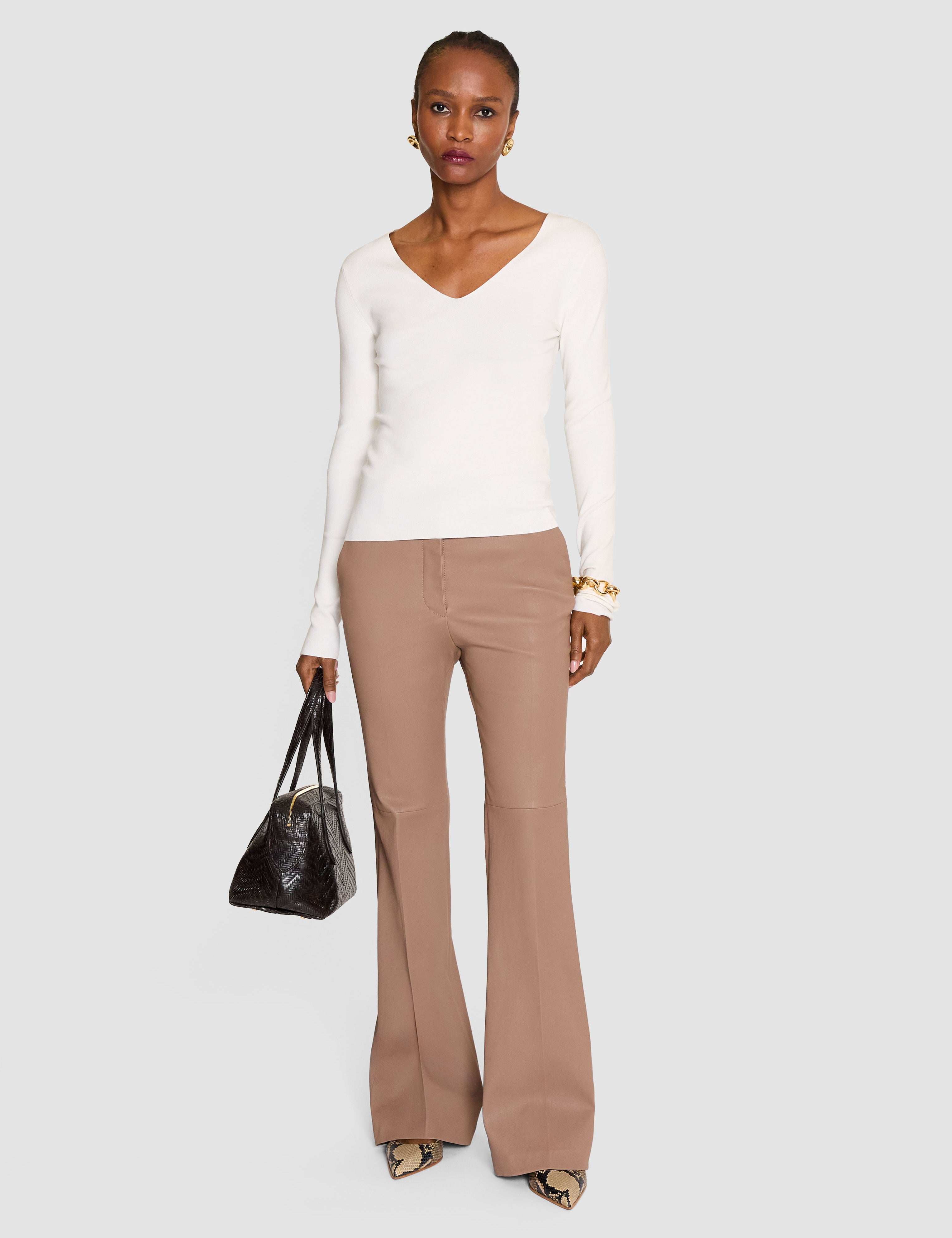 Brown Tafira Leather Stretch Trousers - Joseph