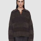 Brown Take Brushed Alpaca Striped Jumper - Joseph