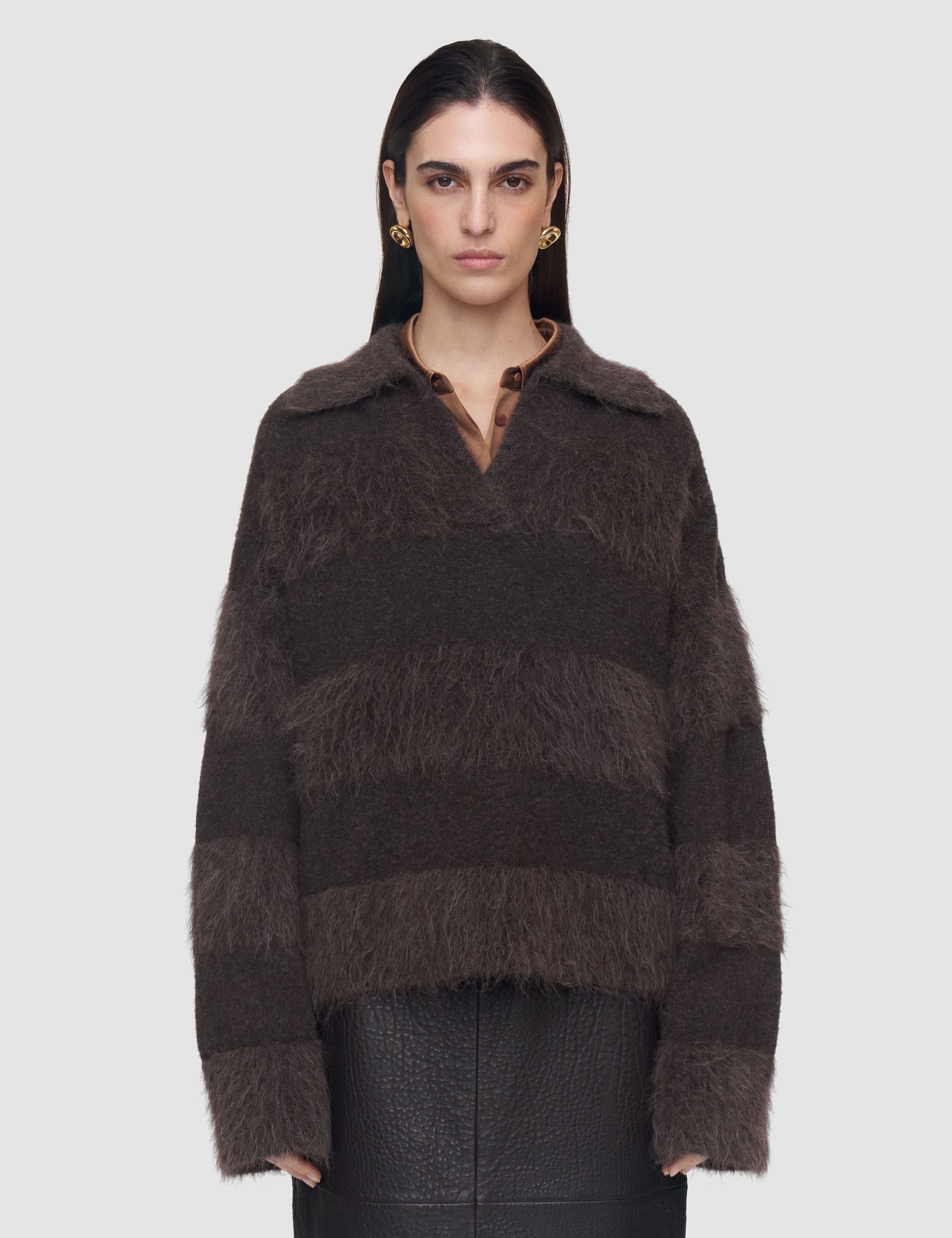 Brown Take Brushed Alpaca Striped Jumper - Joseph