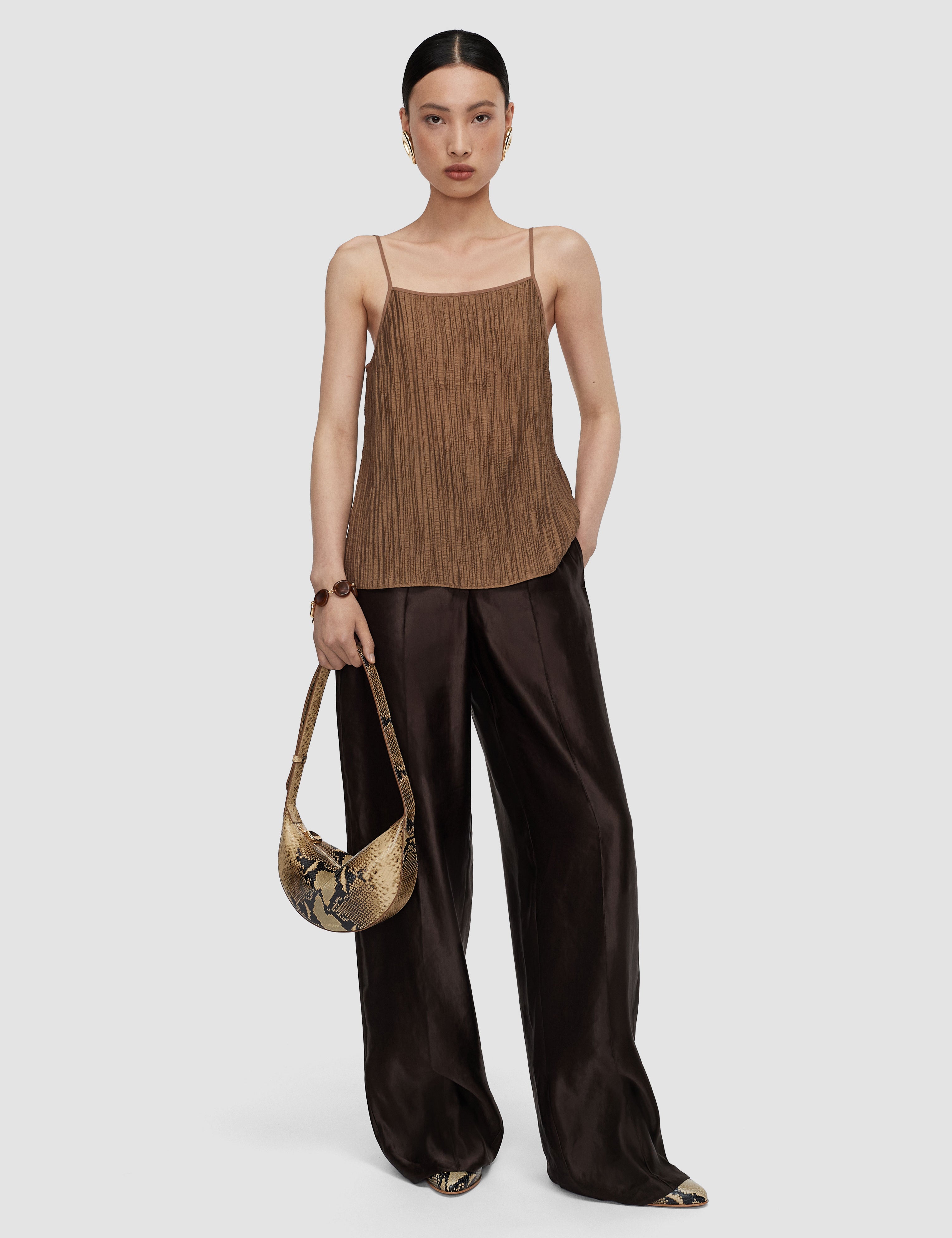 Brown Titana Fluid Crinkle Tank Top - Joseph