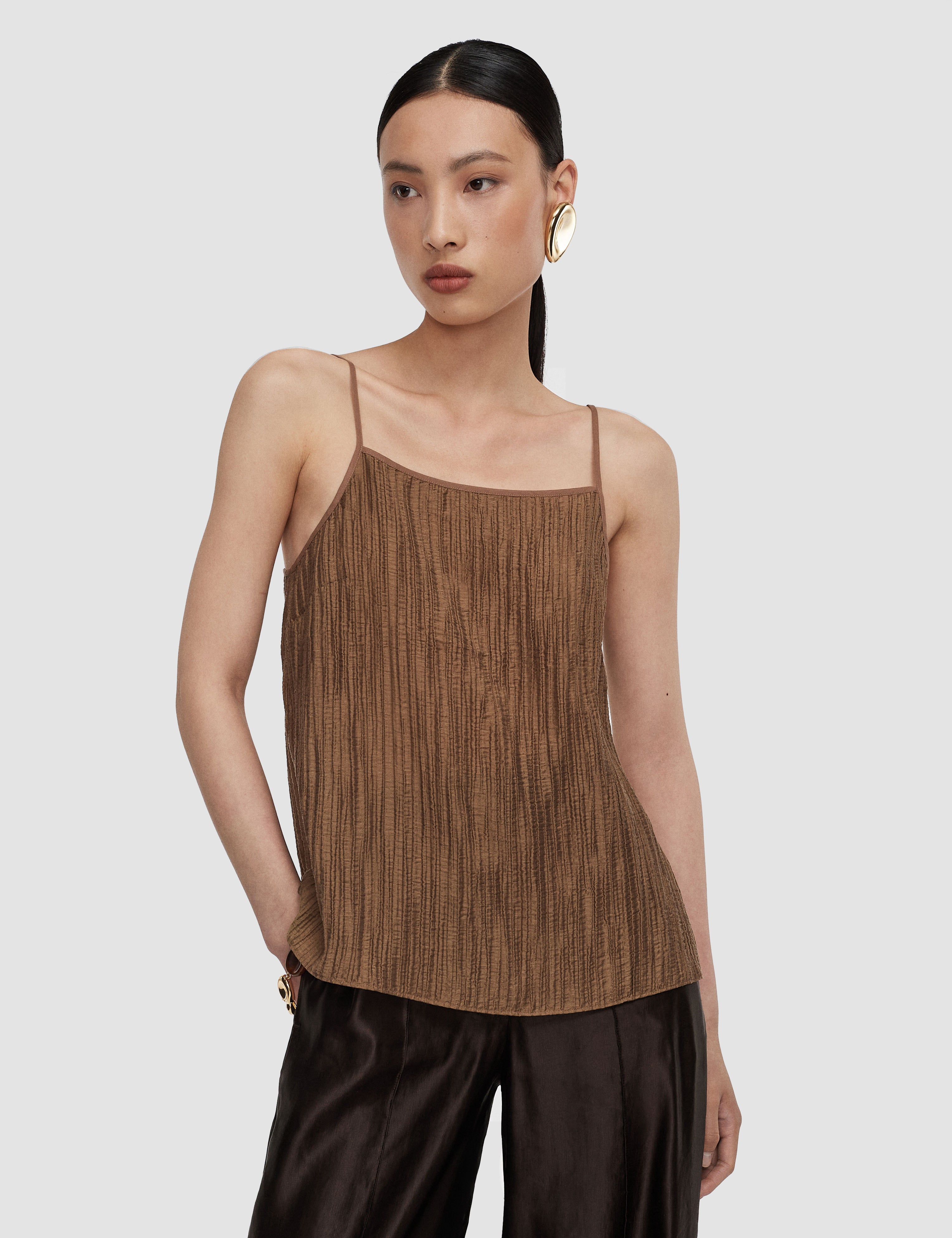 Brown Titana Fluid Crinkle Tank Top - Joseph
