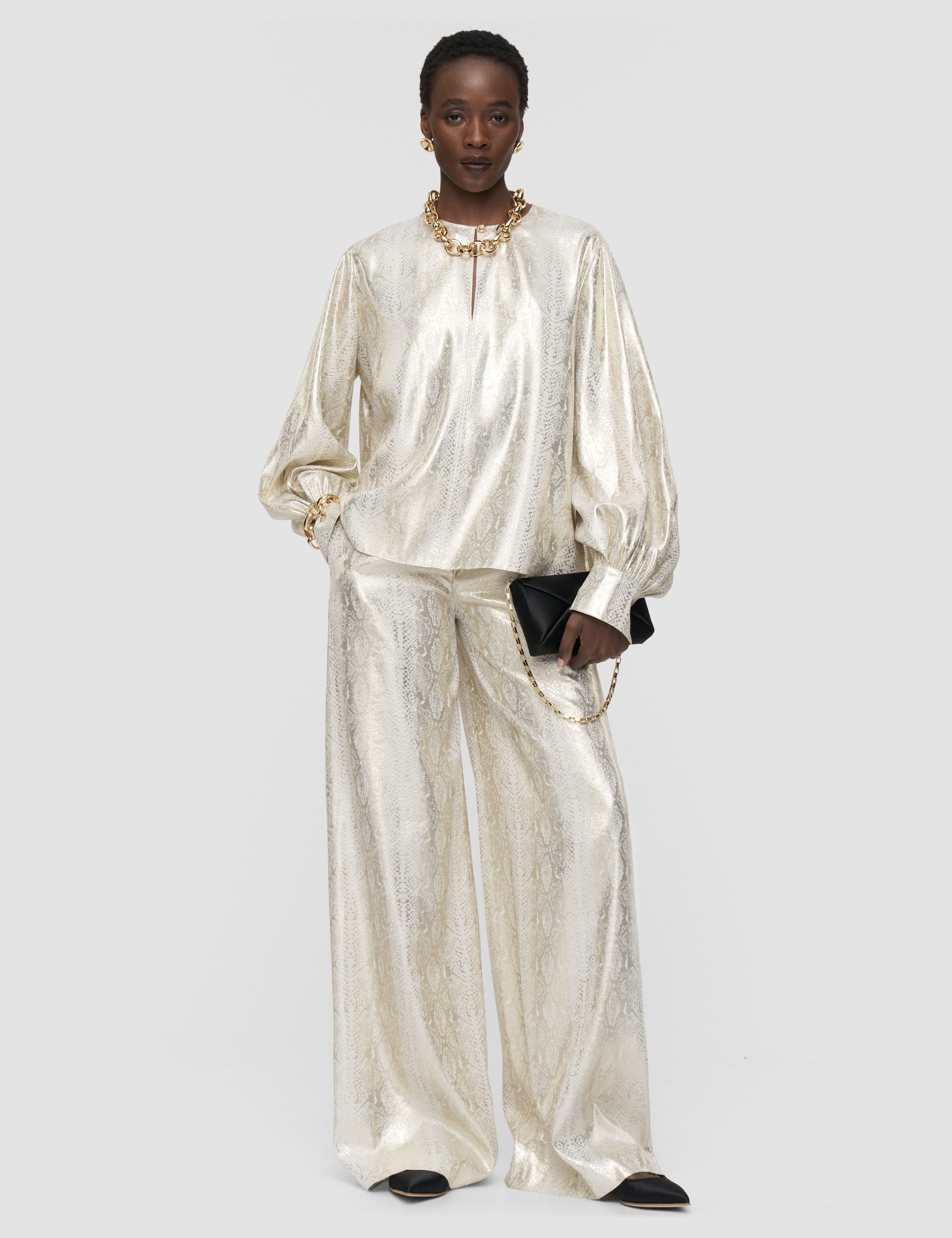 Gold Valerie Silk Snake Lame Blouse - Joseph