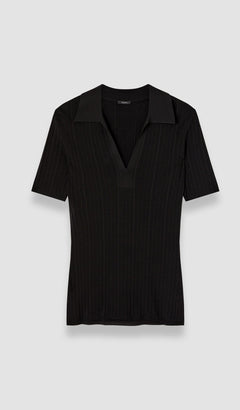 Black Viscose Rib Knit Polo Top - Joseph