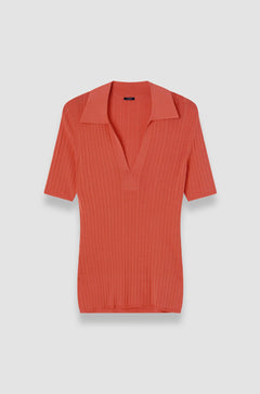 Orange Viscose Rib Knit Polo Top - Joseph