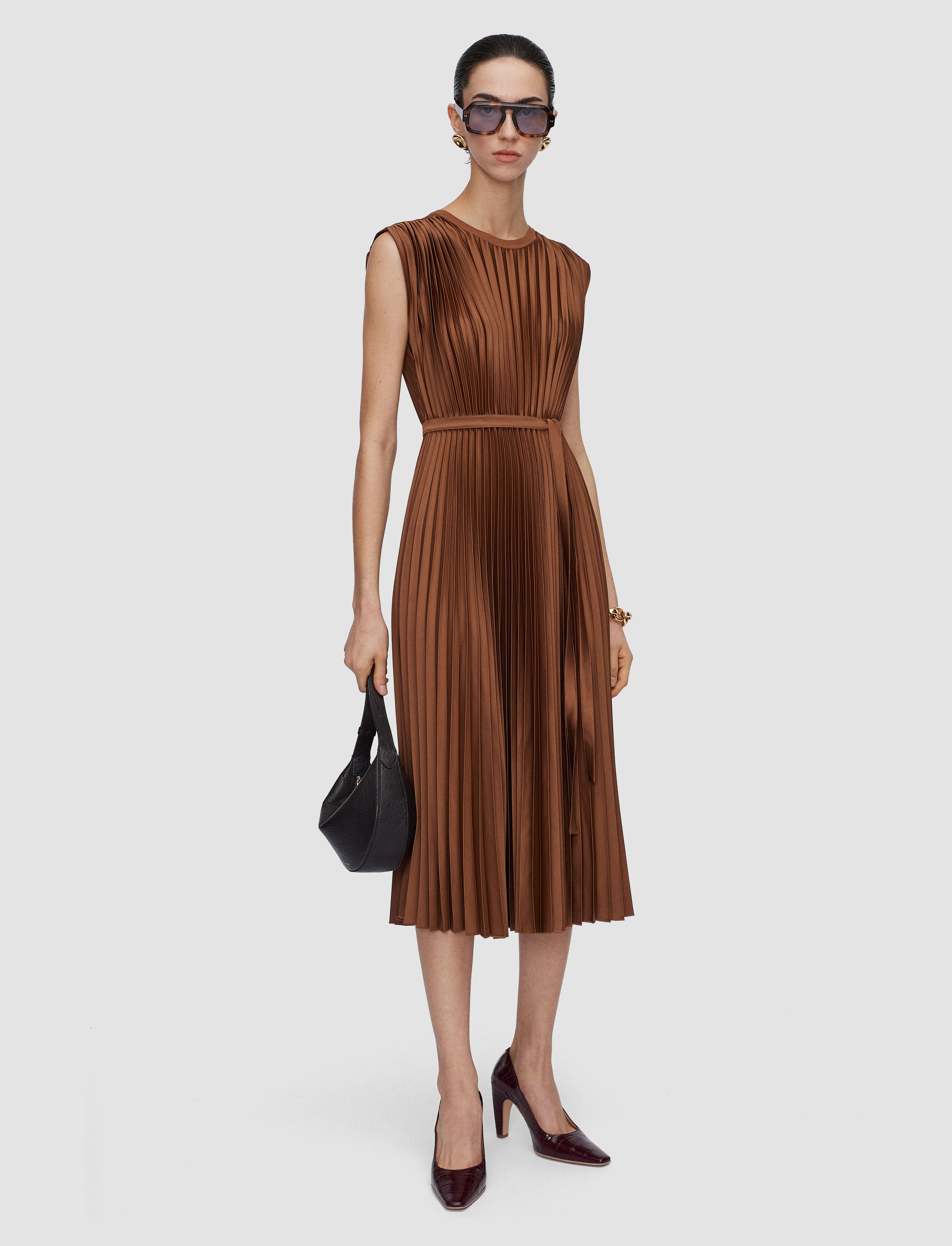 brown plisse dress Selena Sheer Plisse Midi Dress SIMKHAI