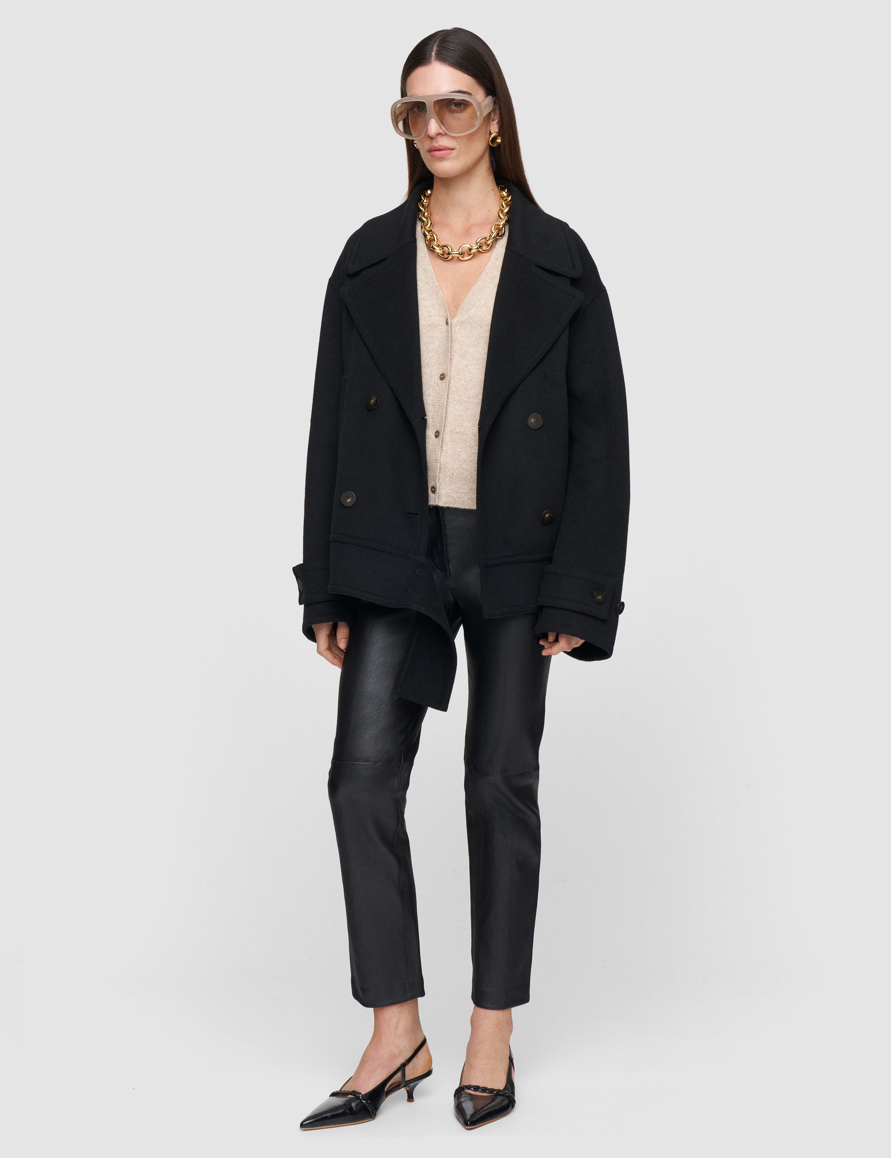 Black Weston Double Face Cashmere Pea Coat - Joseph