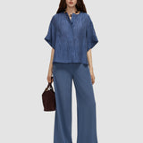 Blue Yani Fluid Crinkle Blouse - Joseph