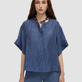 Blue Yani Fluid Crinkle Blouse - Joseph