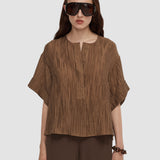 Brown Yani Fluid Crinkle Blouse - Joseph