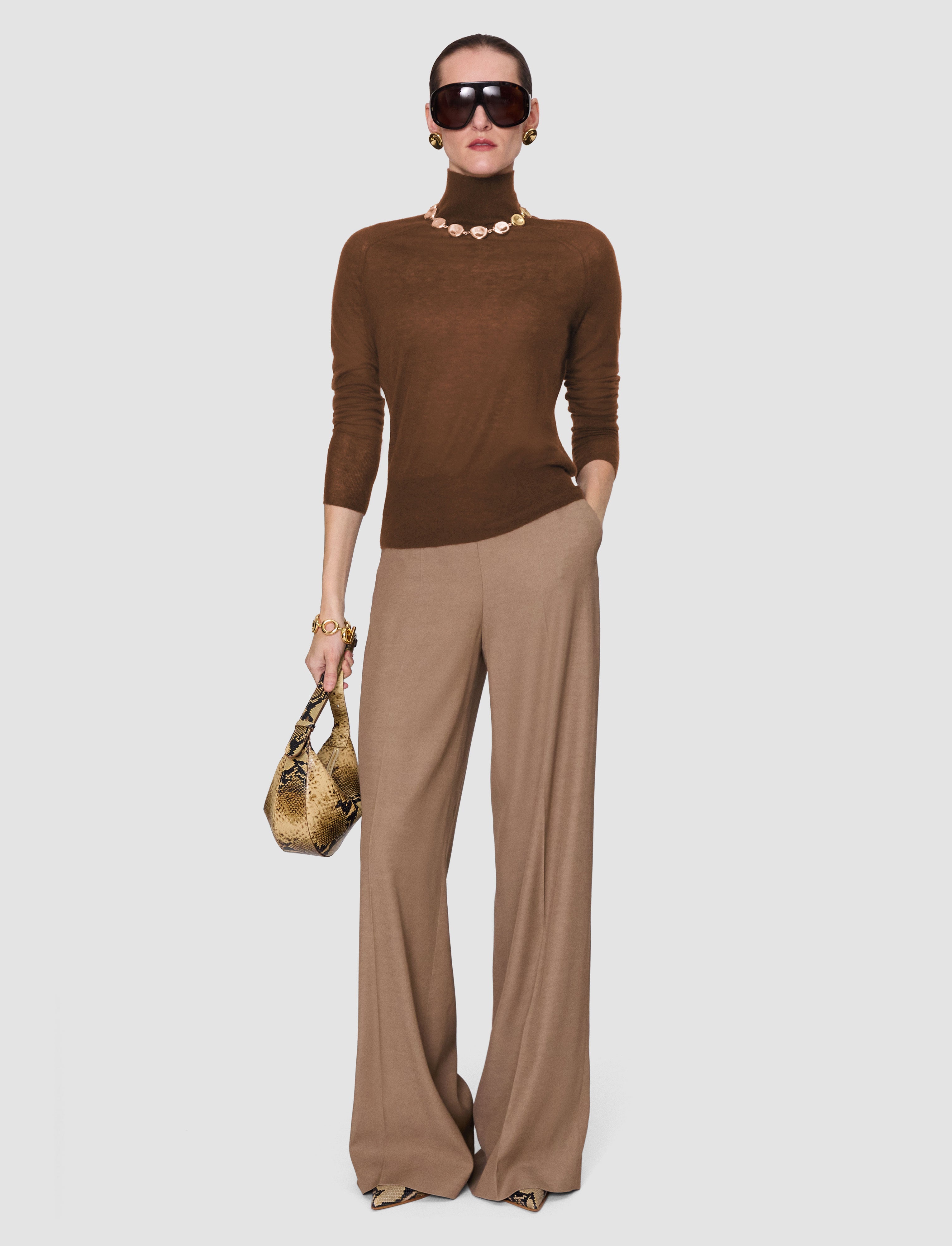 Yara Cashair High Neck Jumper in Brown | JOSEPH AT