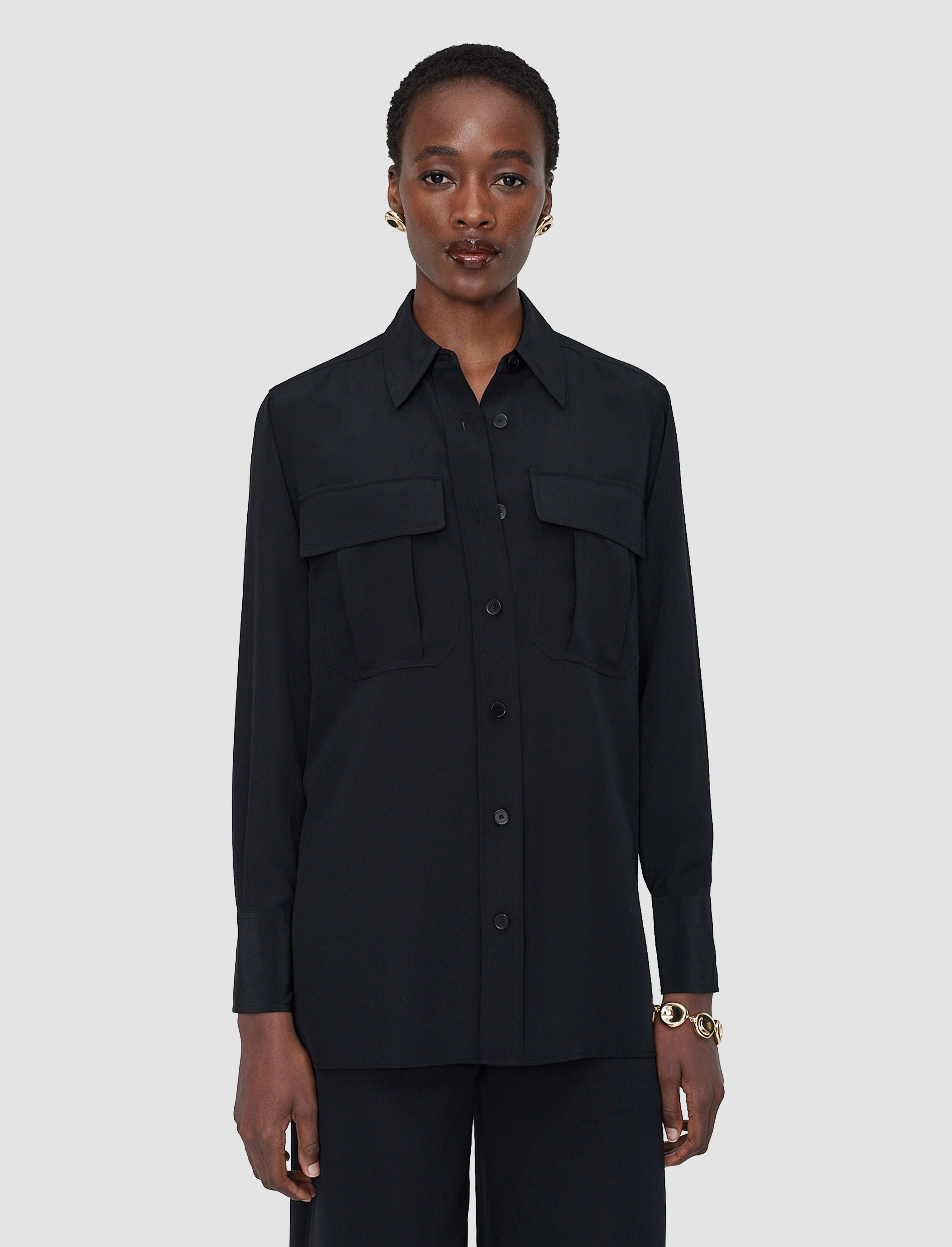 Yas Crepe de Soie Silk Shirt in Black | JOSEPH AT