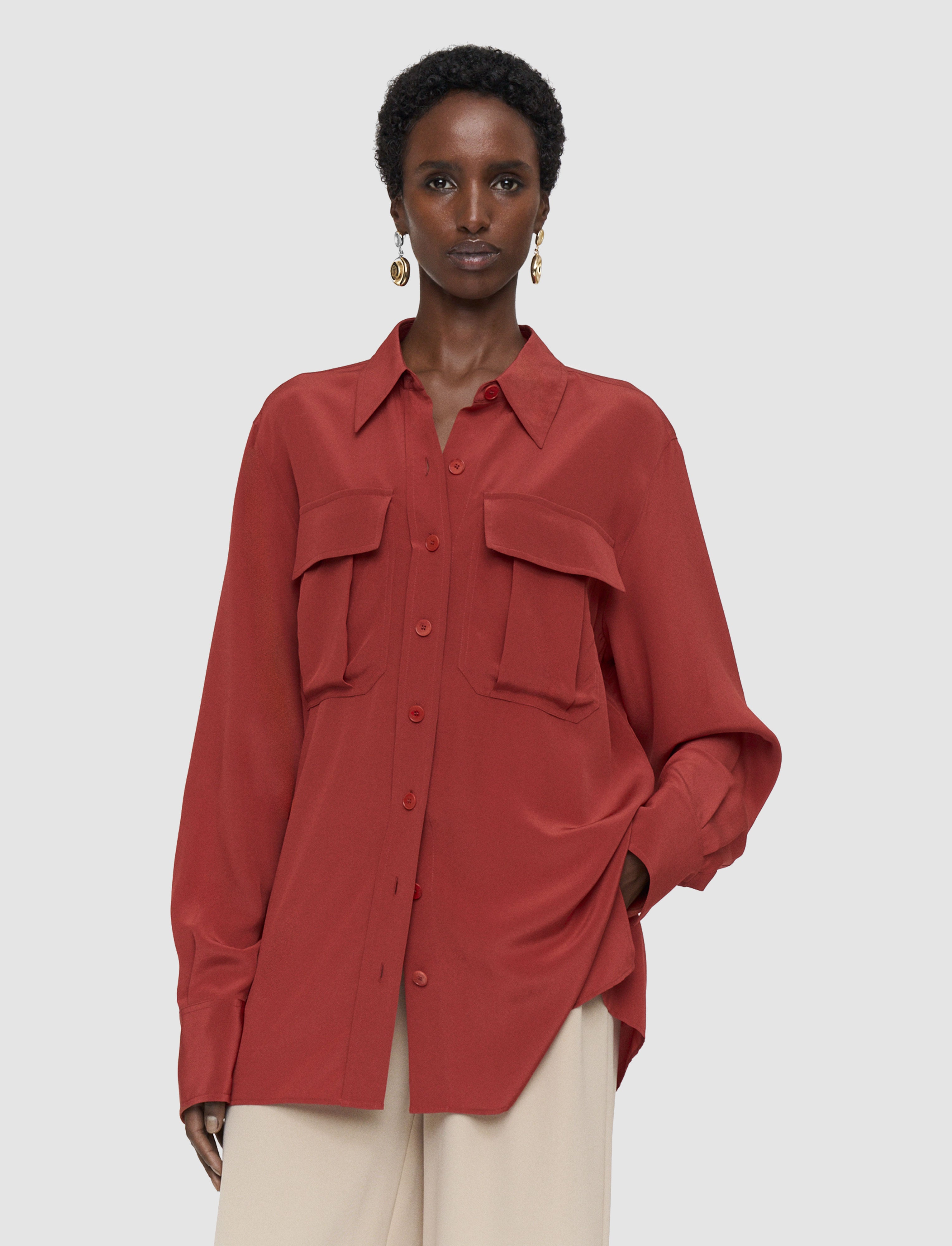 Yas Crepe de Soie Silk Shirt in Red | JOSEPH AT
