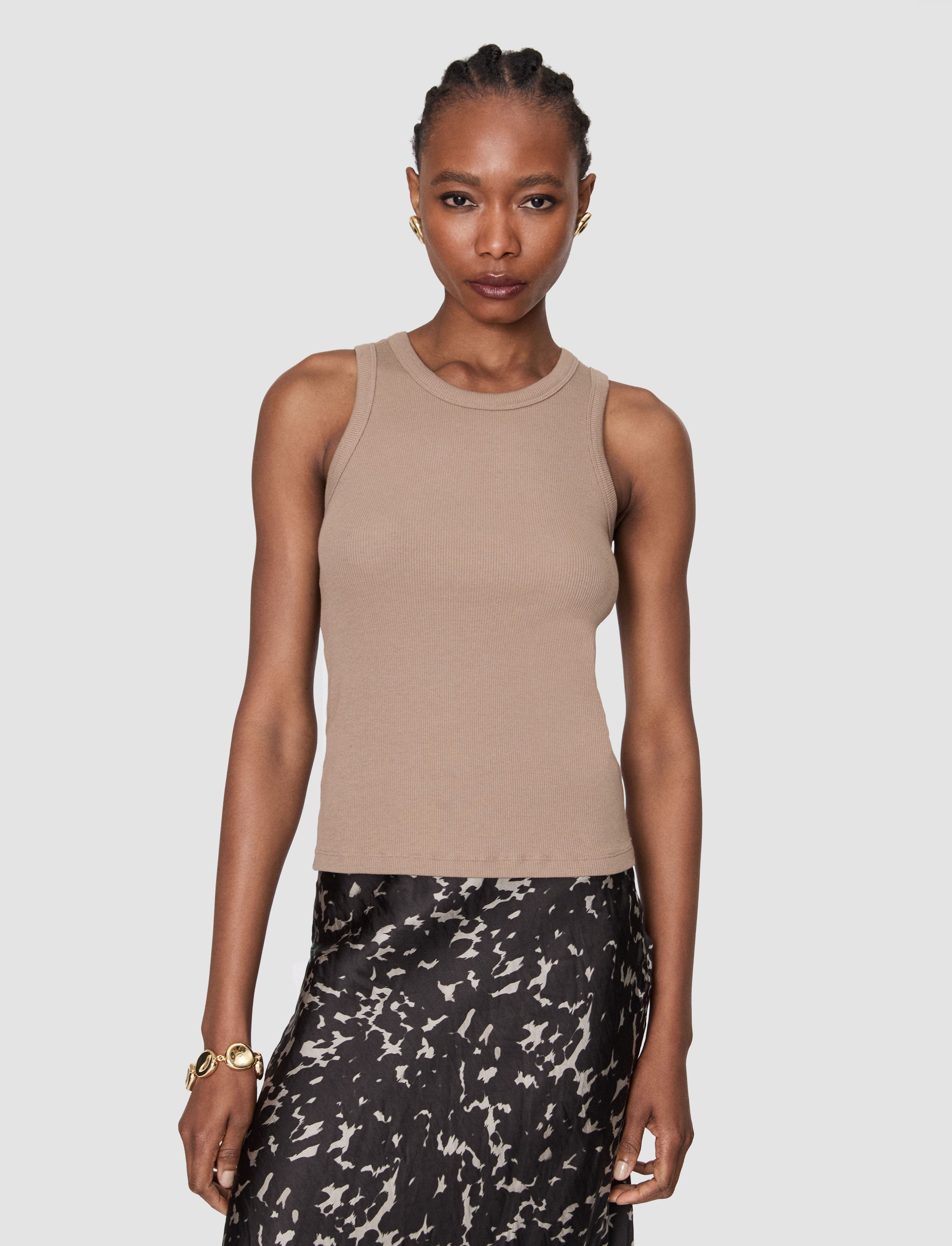 Yeux Cotton Rib Vest in Brown | JOSEPH US