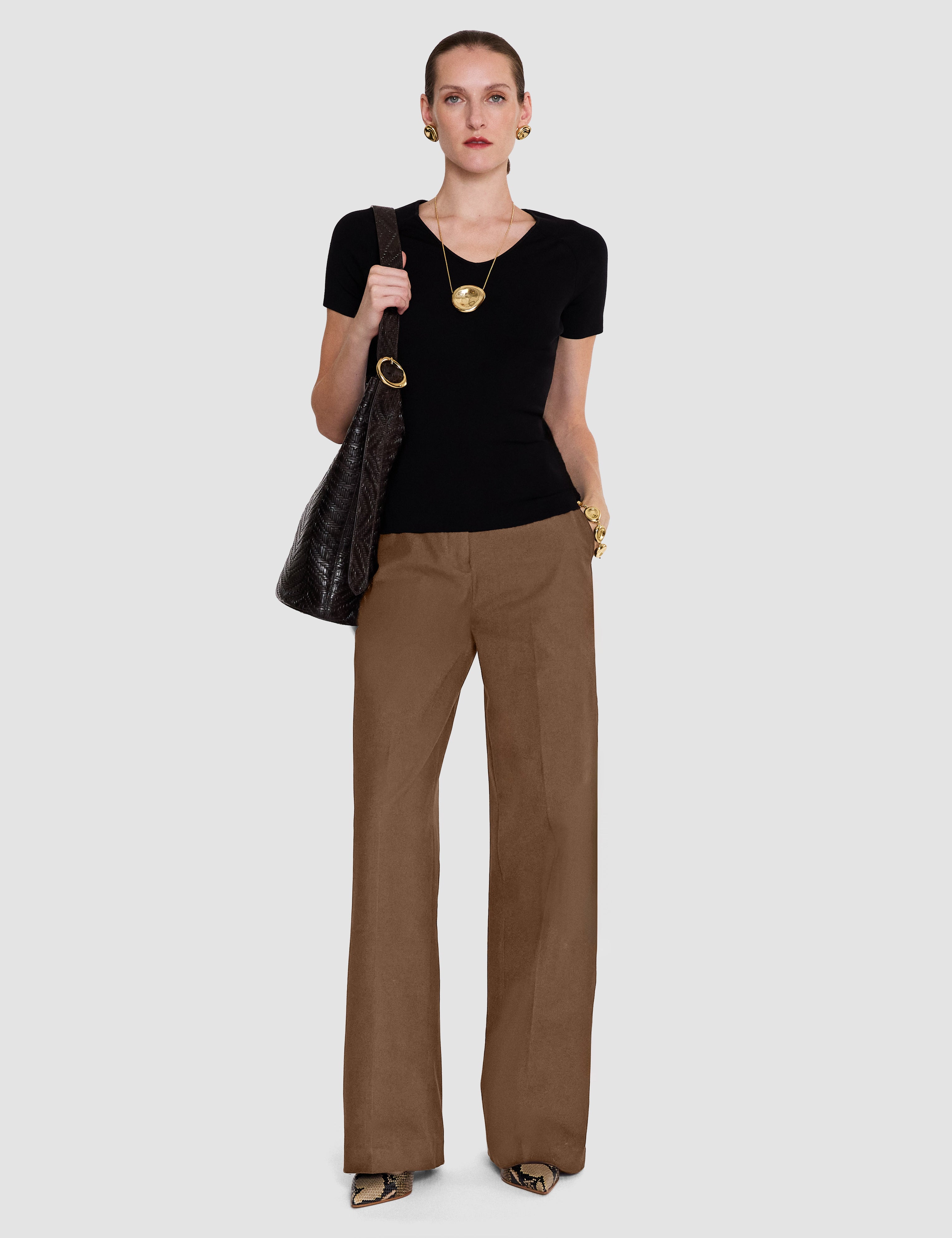Brown Yukio Gabardine Stretch Trousers - Joseph
