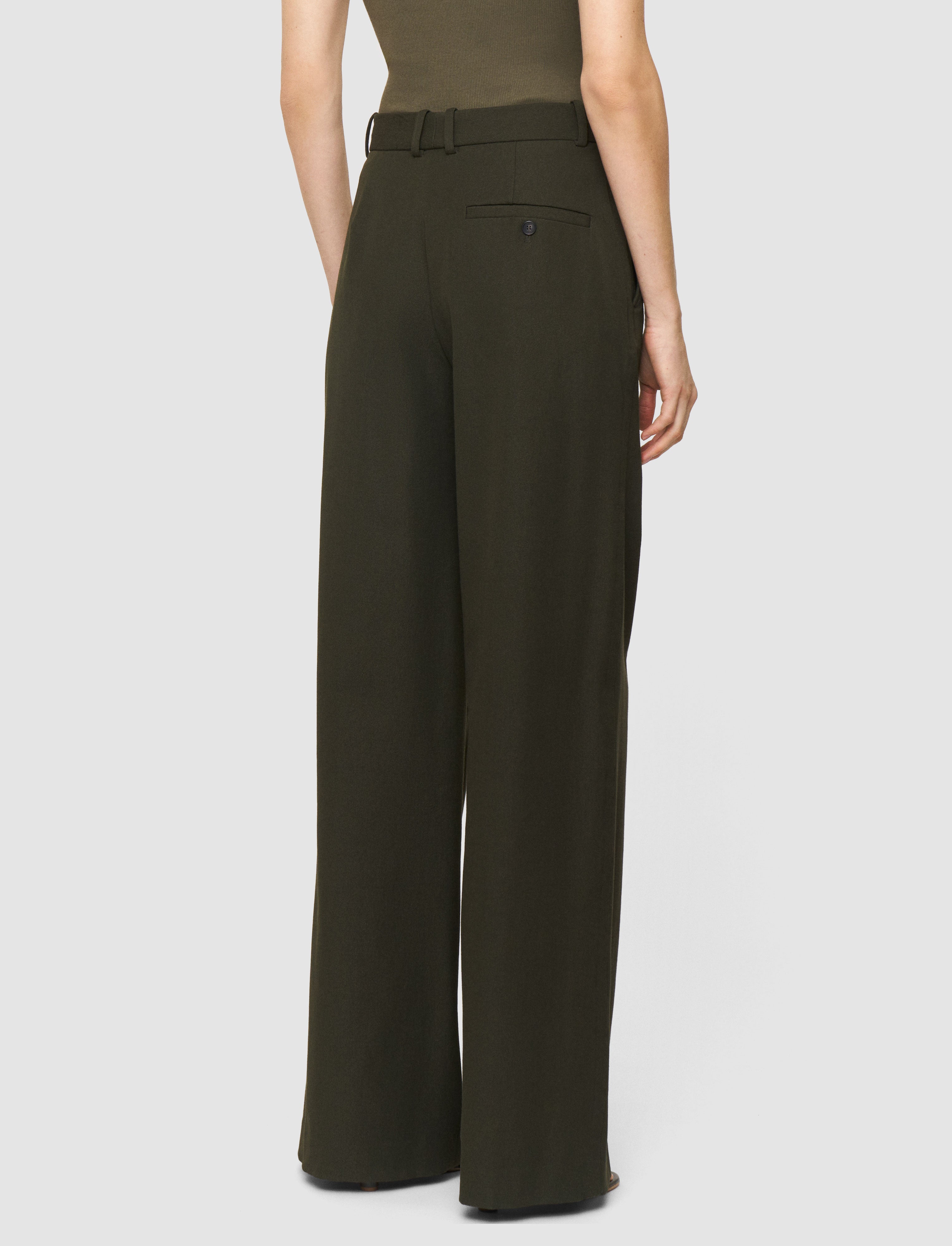 Yukio Gabardine Stretch Trousers in Green | JOSEPH US