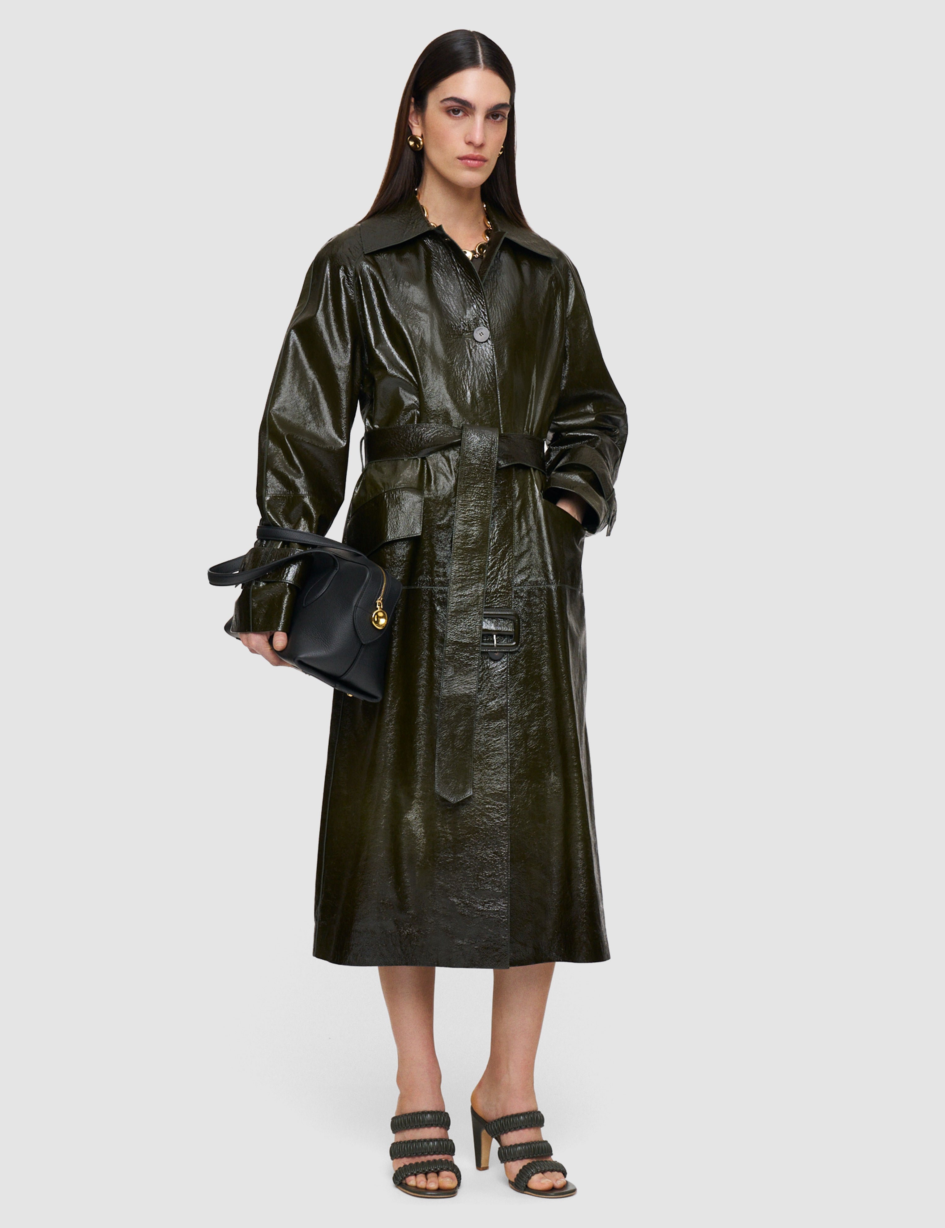Green Zahia Textured Patent Leather Coat - Joseph