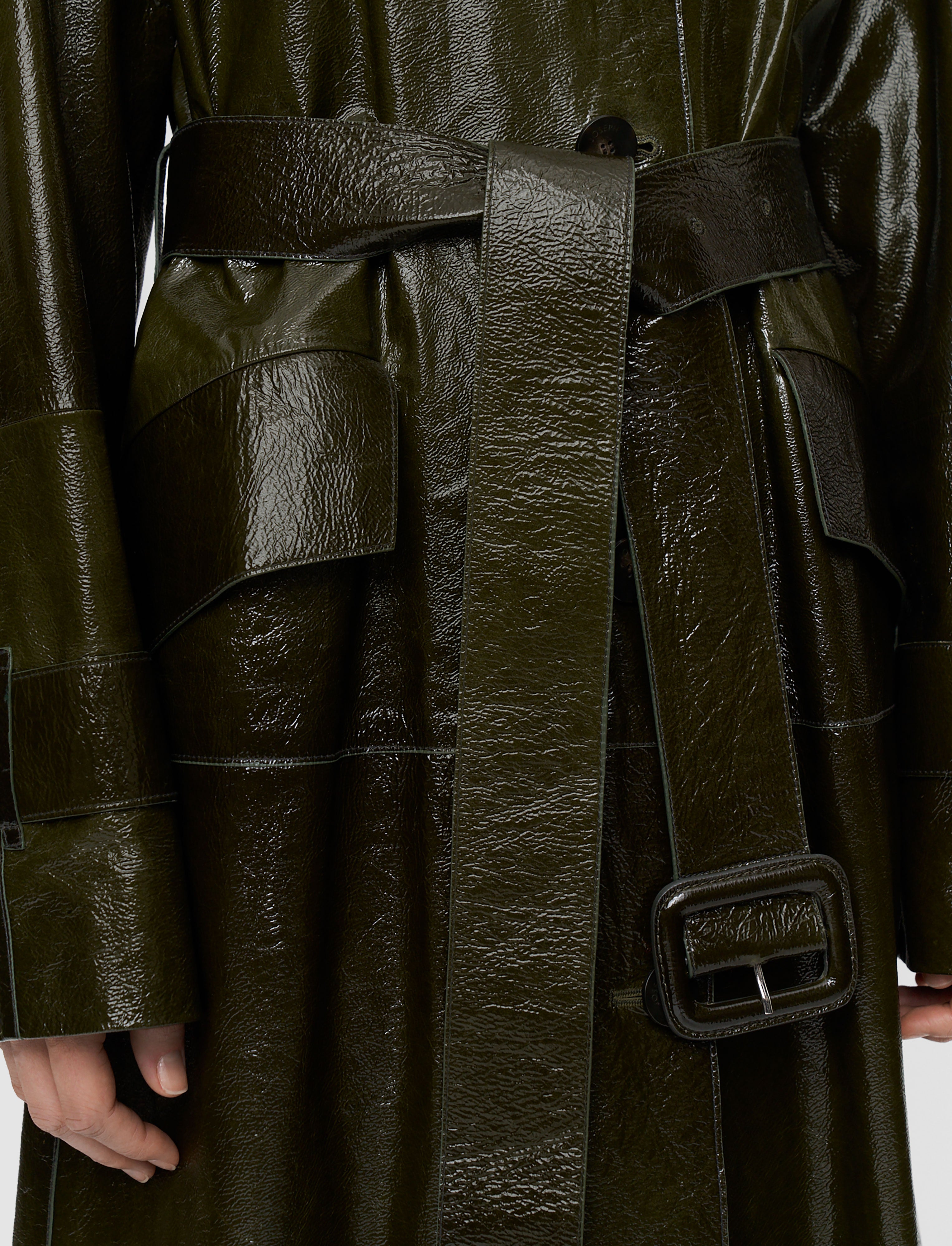 Zahia Textured Patent Leather Coat in Green | JOSEPH US