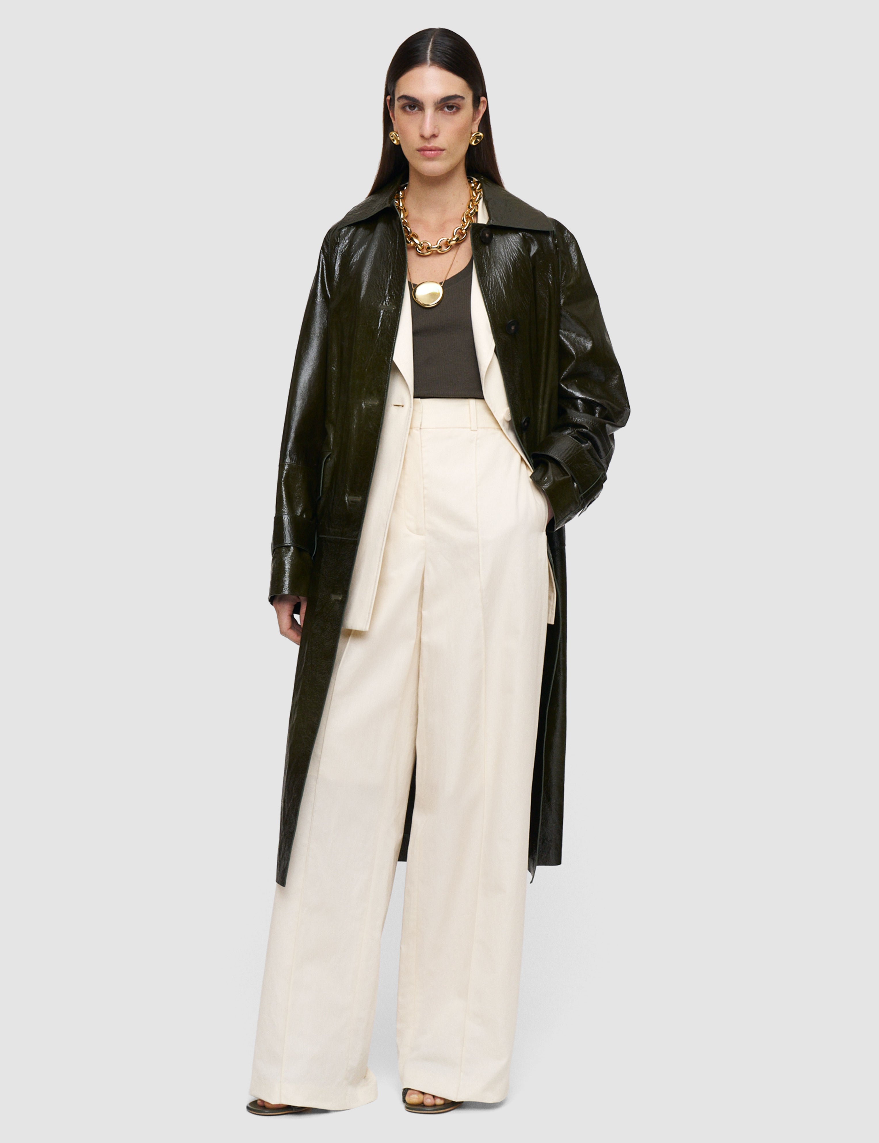 Green Zahia Textured Patent Leather Coat - Joseph